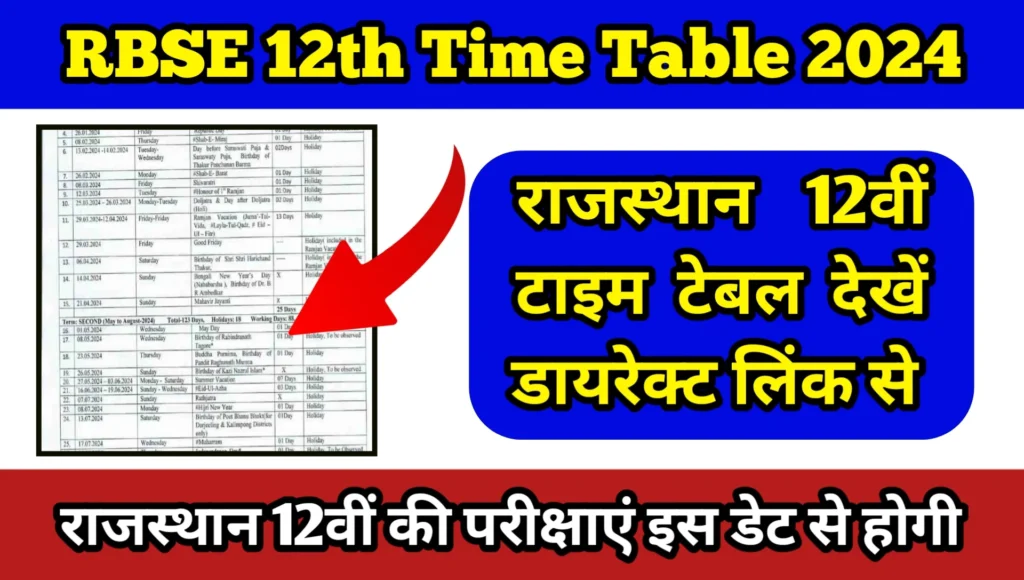 RBSE 12th Time Table 2024 Out