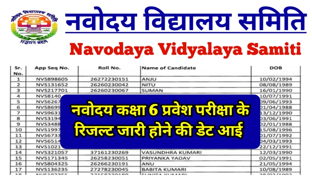 Navodaya Class 6th Result Declare Date 2024 नवोदय कक्षा 6 रिजल्ट इस