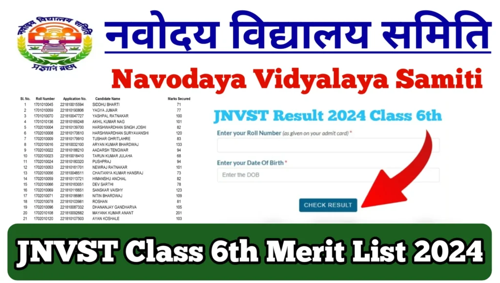 JNVST Class 6th Merit List 2024