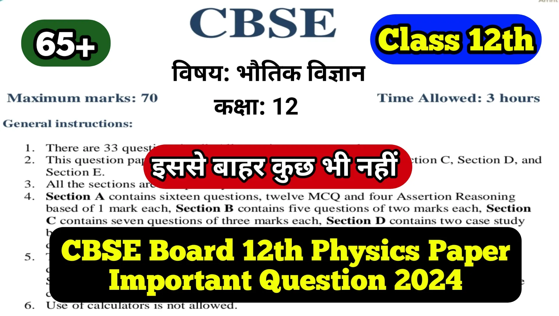 CBSE Board 12th Physics Paper Important Question 2024