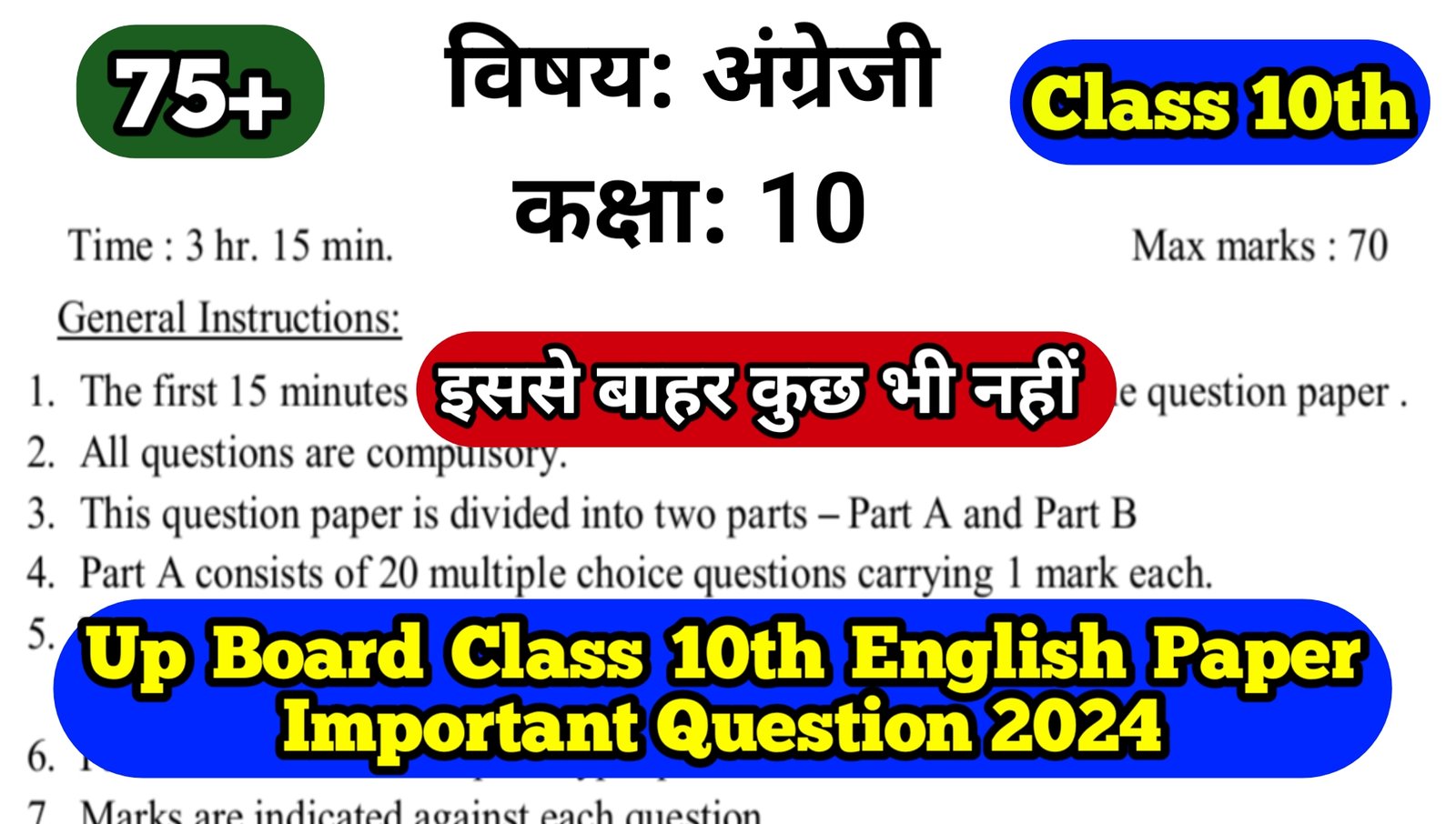 Up Board Class 10th English Paper Important Question 2024